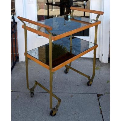 1970 s Italian Walnut Venetian Mirrored Cocktail Cart Dry Bar