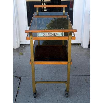 1970 s Italian Walnut Venetian Mirrored Cocktail Cart Dry Bar
