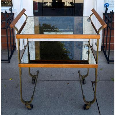 1970 s Italian Walnut Venetian Mirrored Cocktail Cart Dry Bar