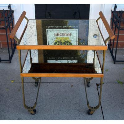 1970 s Italian Walnut Venetian Mirrored Cocktail Cart Dry Bar