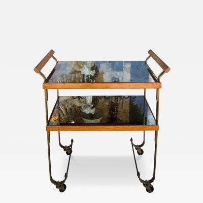 1970 s Italian Walnut Venetian Mirrored Cocktail Cart Dry Bar