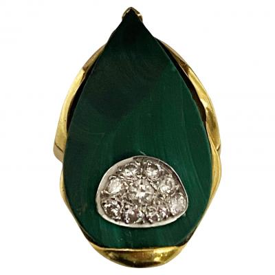 1970s 18ct Malachite Diamond Ring possibly English