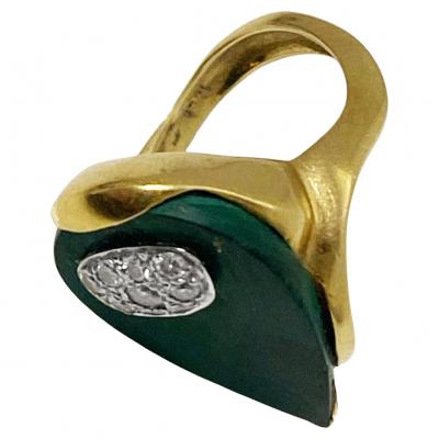 1970s 18ct Malachite Diamond Ring possibly English