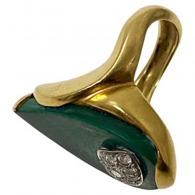 1970s 18ct Malachite Diamond Ring possibly English