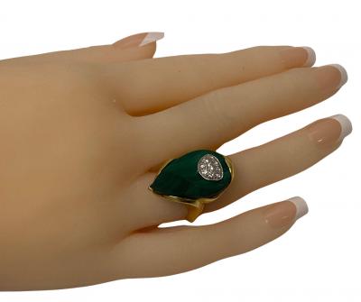1970s 18ct Malachite Diamond Ring possibly English