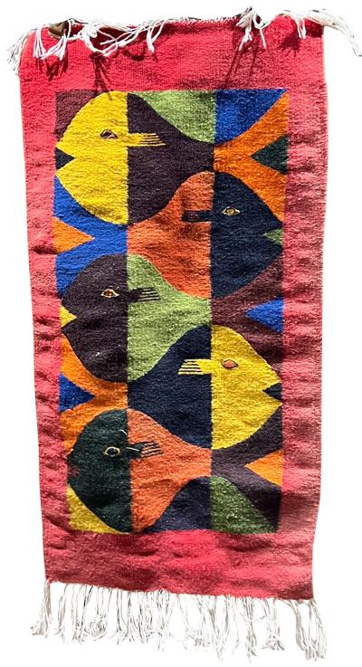 1970s Abstract Fish Wall Hanging Tapestry Oaxacan Zapotec