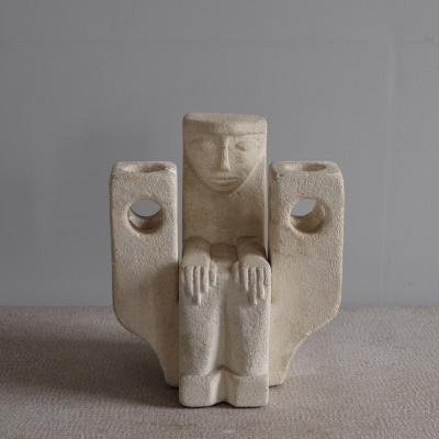 1970s Albert Tomos Carved Stone Lamp France