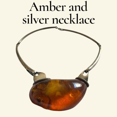 1970s Amber and silver necklace