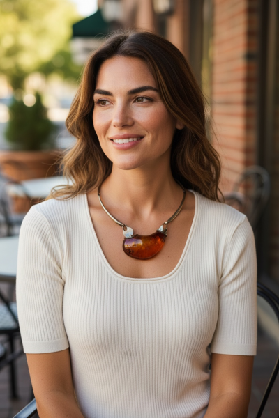 1970s Amber and silver necklace