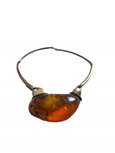 1970s Amber and silver necklace