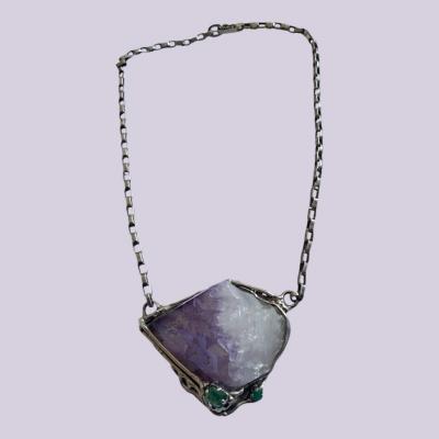 1970s Amethyst and silver brutalist necklace
