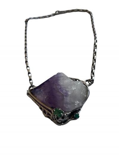 1970s Amethyst and silver brutalist necklace