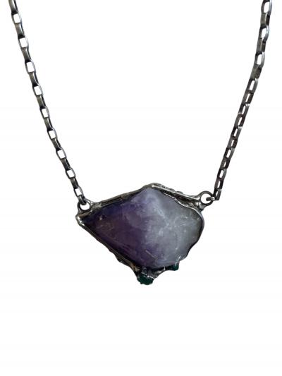 1970s Amethyst and silver brutalist necklace