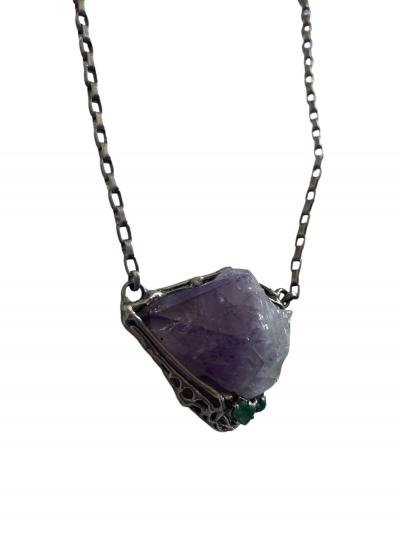1970s Amethyst and silver brutalist necklace