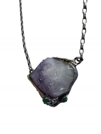 1970s Amethyst and silver brutalist necklace