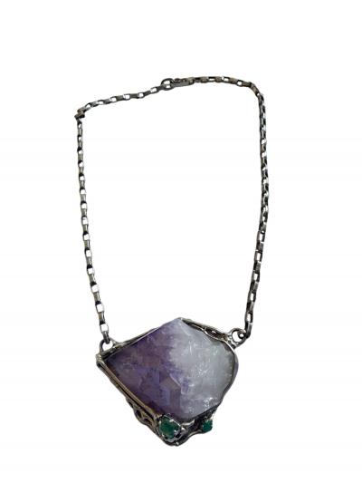 1970s Amethyst and silver brutalist necklace