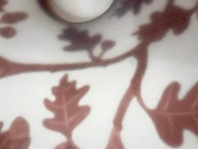 1970s Austrian Vintage Art Nouveau Decor Frosted White Brown Overlay Glass Bowl