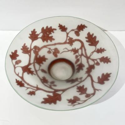 1970s Austrian Vintage Art Nouveau Decor Frosted White Brown Overlay Glass Bowl