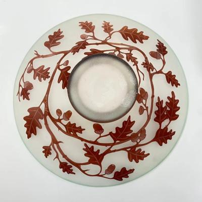 1970s Austrian Vintage Art Nouveau Decor Frosted White Brown Overlay Glass Bowl