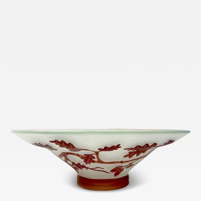 1970s Austrian Vintage Art Nouveau Decor Frosted White Brown Overlay Glass Bowl
