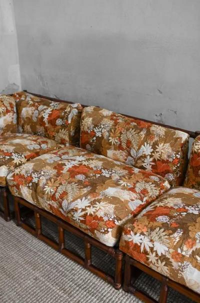 1970s Bamboo Living Room Set Four Module Sofa Bamboo and wood Coffee Table