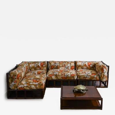 1970s Bamboo Living Room Set Four Module Sofa Bamboo and wood Coffee Table