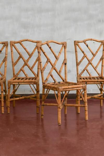 1970s Bamboo and Cane Fabric Dining Set