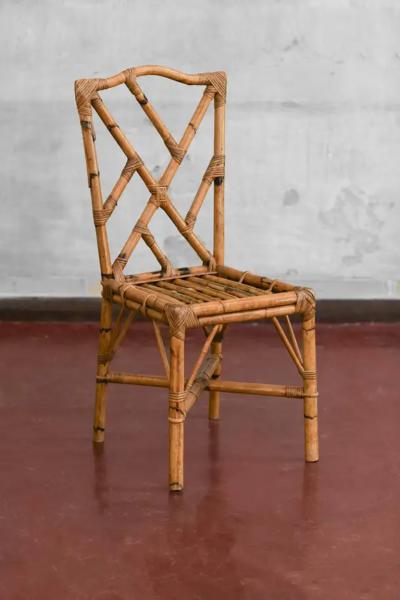 1970s Bamboo and Cane Fabric Dining Set