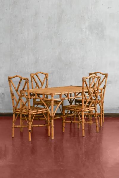 1970s Bamboo and Cane Fabric Dining Set