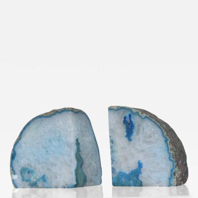 1970s Blue Quartz Stone Bookends Ethereal Blue