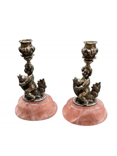 1970s Bronze and quartz candle holder