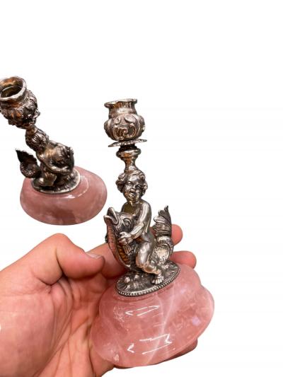 1970s Bronze and quartz candle holder