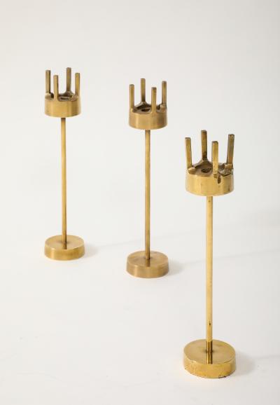 1970s Brutalist Brass Candle Holders Set Of 3