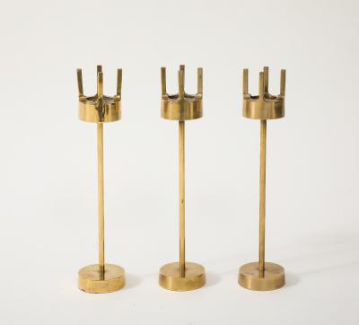 1970s Brutalist Brass Candle Holders Set Of 3