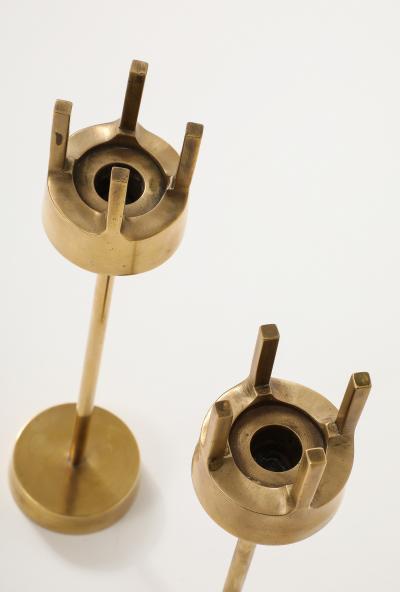 1970s Brutalist Brass Candle Holders Set Of 3