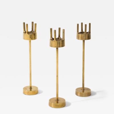 1970s Brutalist Brass Candle Holders Set Of 3