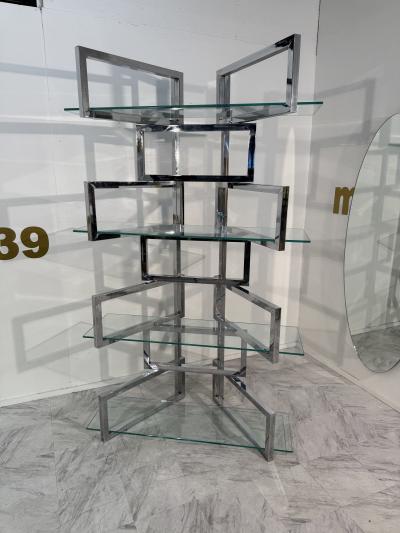 1970s Chrome Glass Geometric tag re Bookshelf