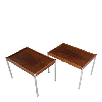 1970s Danish pair of post modern 27 rosewood chrome side tables