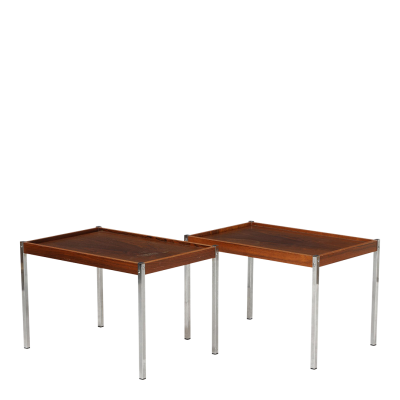 1970s Danish pair of post modern 27 rosewood chrome side tables