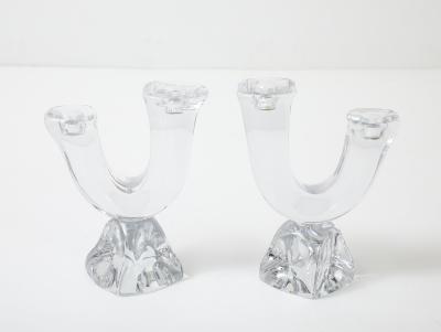 1970s Daum France Crystal Glass Candle Holders