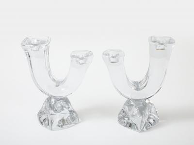 1970s Daum France Crystal Glass Candle Holders