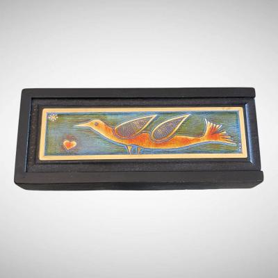 1970s Decorative etched brass table box by Jean Pierre Chevalier