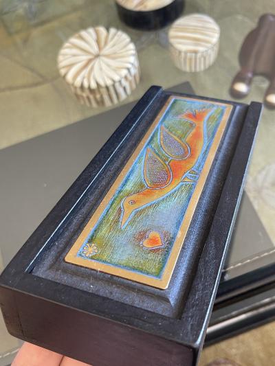 1970s Decorative etched brass table box by Jean Pierre Chevalier
