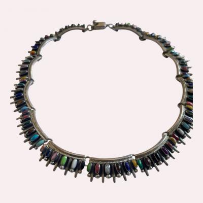 1970s Enamel and silver necklace
