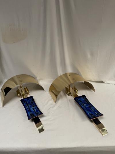 1970s Enameled and brass sculptural sconces