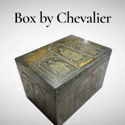1970s Etched brass decorative box By Jean Paul Chevalier