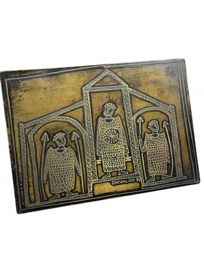 1970s Etched brass decorative box By Jean Paul Chevalier