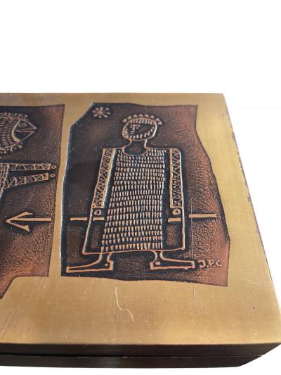 1970s Etched brass hand made decorative box by Jean Pierre Chevalier