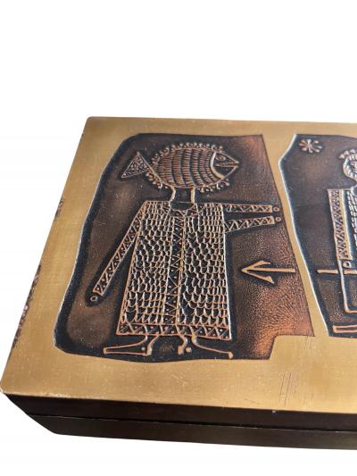 1970s Etched brass hand made decorative box by Jean Pierre Chevalier