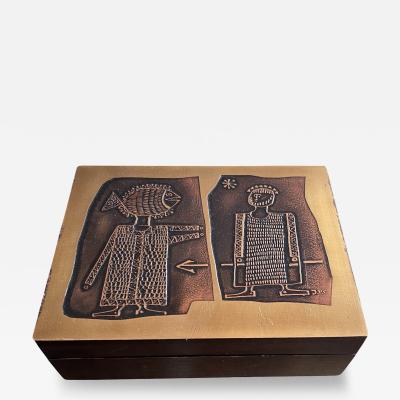 1970s Etched brass hand made decorative box by Jean Pierre Chevalier